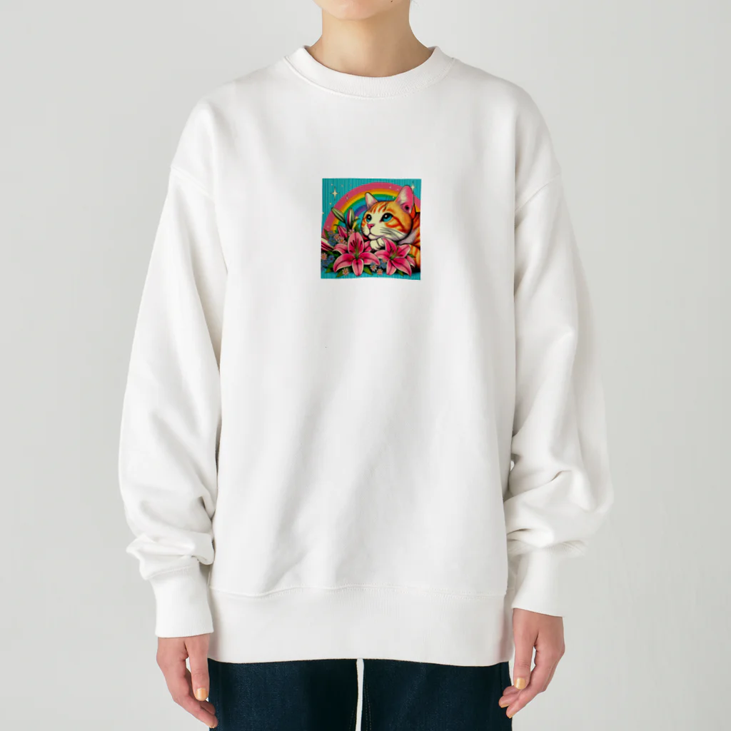 Y m @Y's shopの猫と百合と虹🌈 Heavyweight Crew Neck Sweatshirt