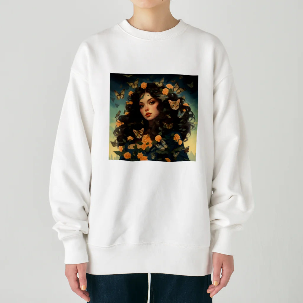 AQUAMETAVERSEの花と女と猫　なでしこ1478 Heavyweight Crew Neck Sweatshirt