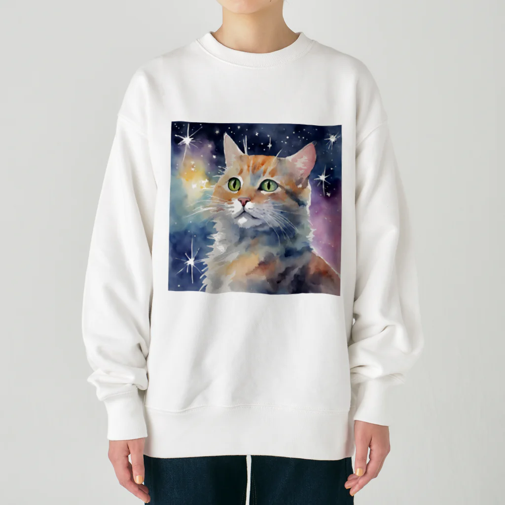 星降る夜にの宇宙猫 Heavyweight Crew Neck Sweatshirt