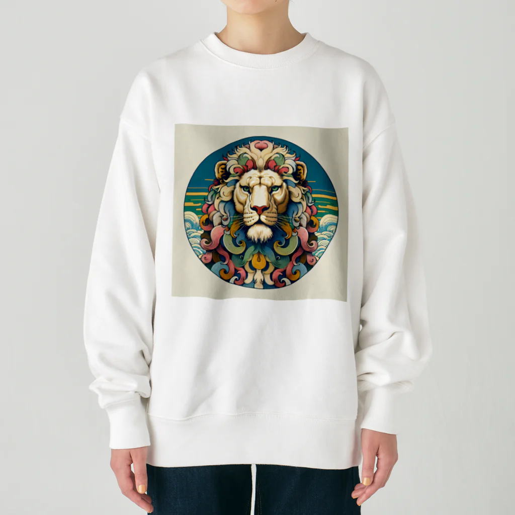 chaochao0701の浮世絵風　ライオン（顔）"Ukiyo-e style lion (face)."  "浮世繪風格的獅子（臉）。" Heavyweight Crew Neck Sweatshirt