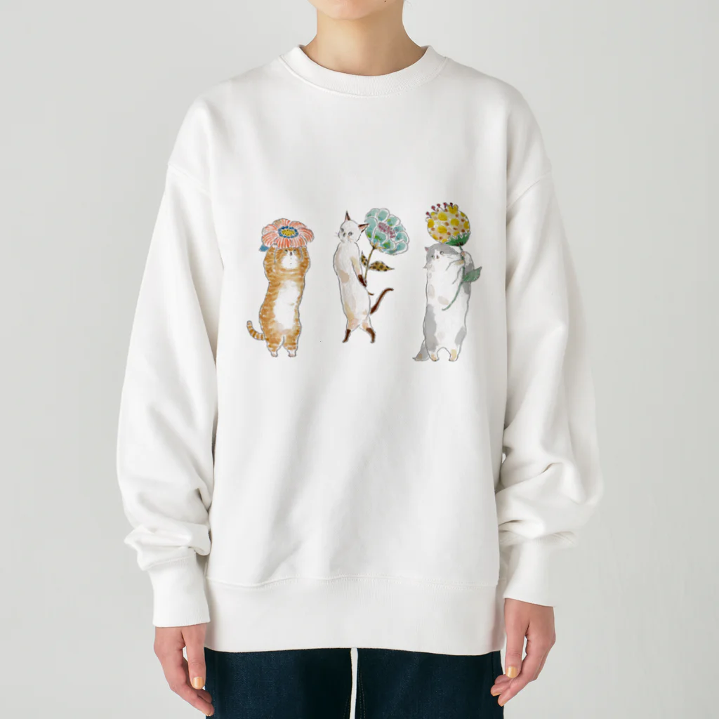 トコロコムギのむずむずお花屋さんにゃんこ Heavyweight Crew Neck Sweatshirt