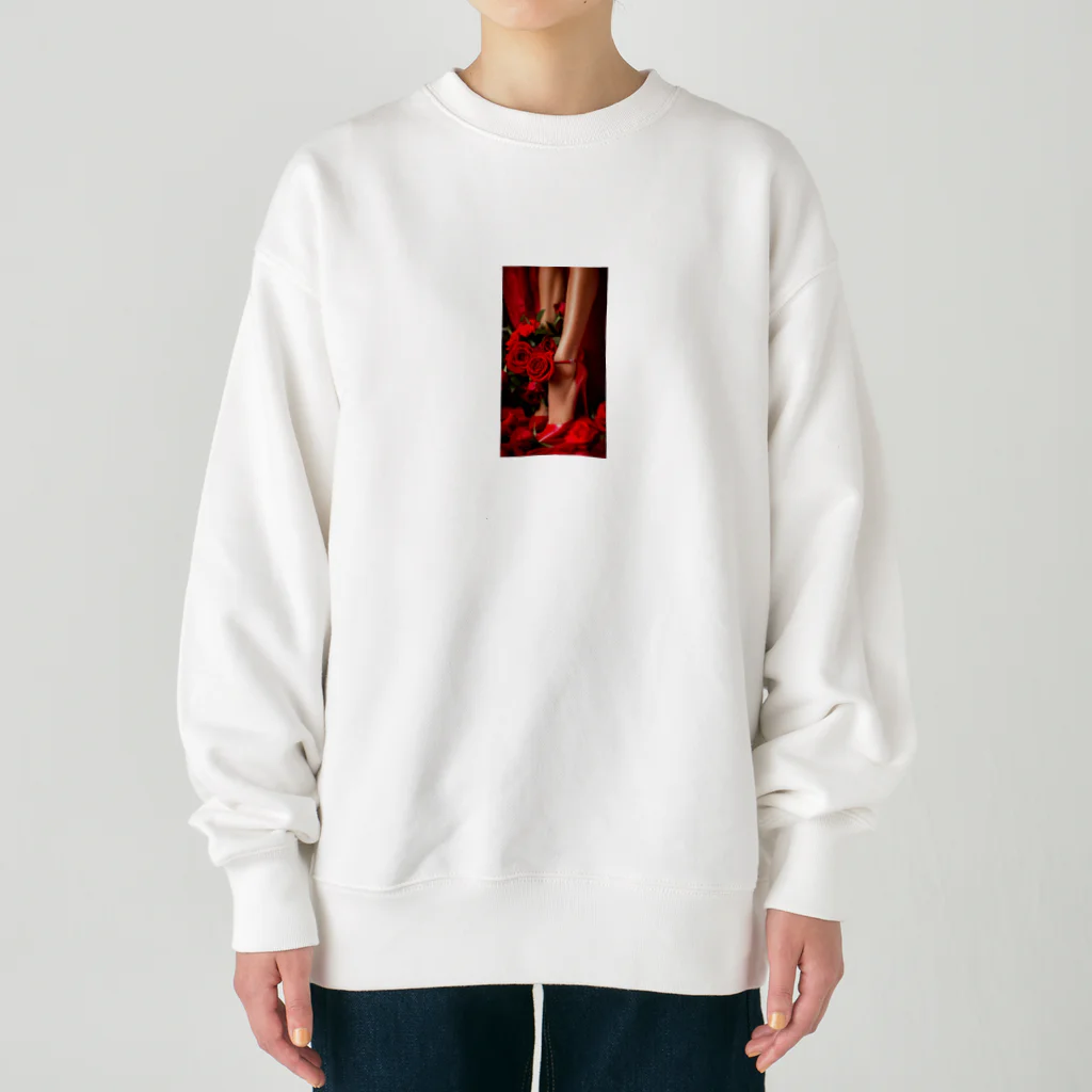 ニゴ猫　shopのred Rose heel  Heavyweight Crew Neck Sweatshirt