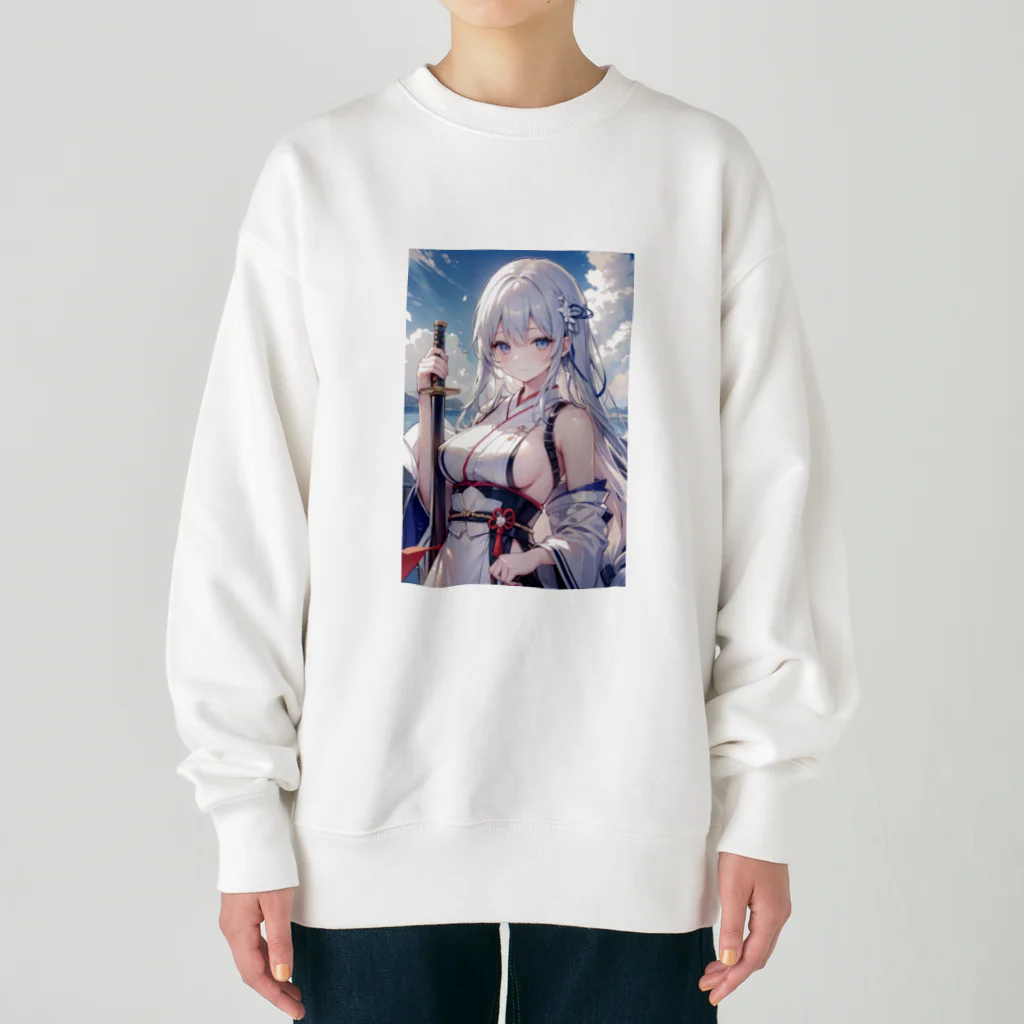 巫女スタぐらむの日本刀をもった美少女 Heavyweight Crew Neck Sweatshirt