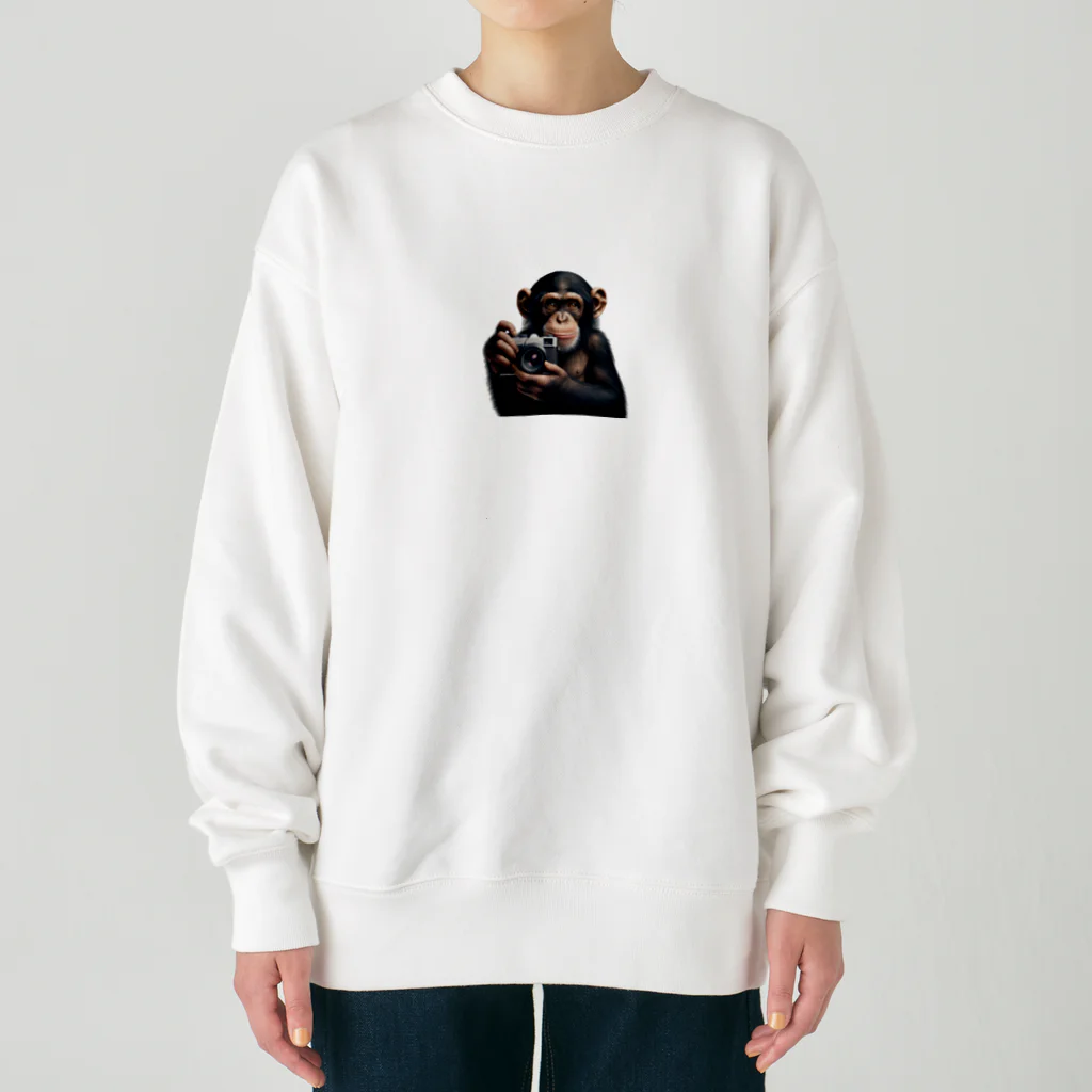 アニマル_Sevenのカメラ好きのチンパンジー2 Heavyweight Crew Neck Sweatshirt