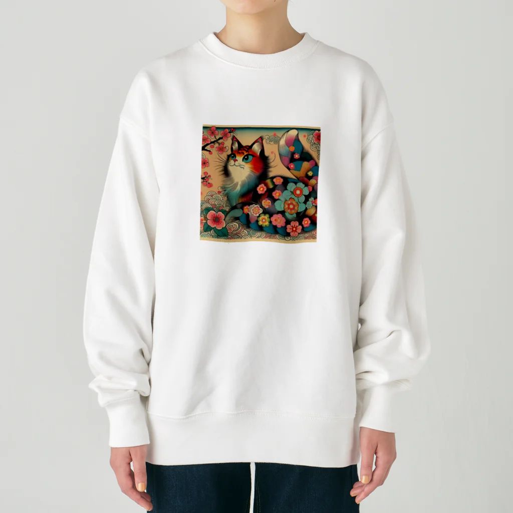 chaochao0701の浮世絵風　カラフル猫「Ukiyo-e-style Colorful Cat」「浮世绘风格的多彩猫」 Heavyweight Crew Neck Sweatshirt