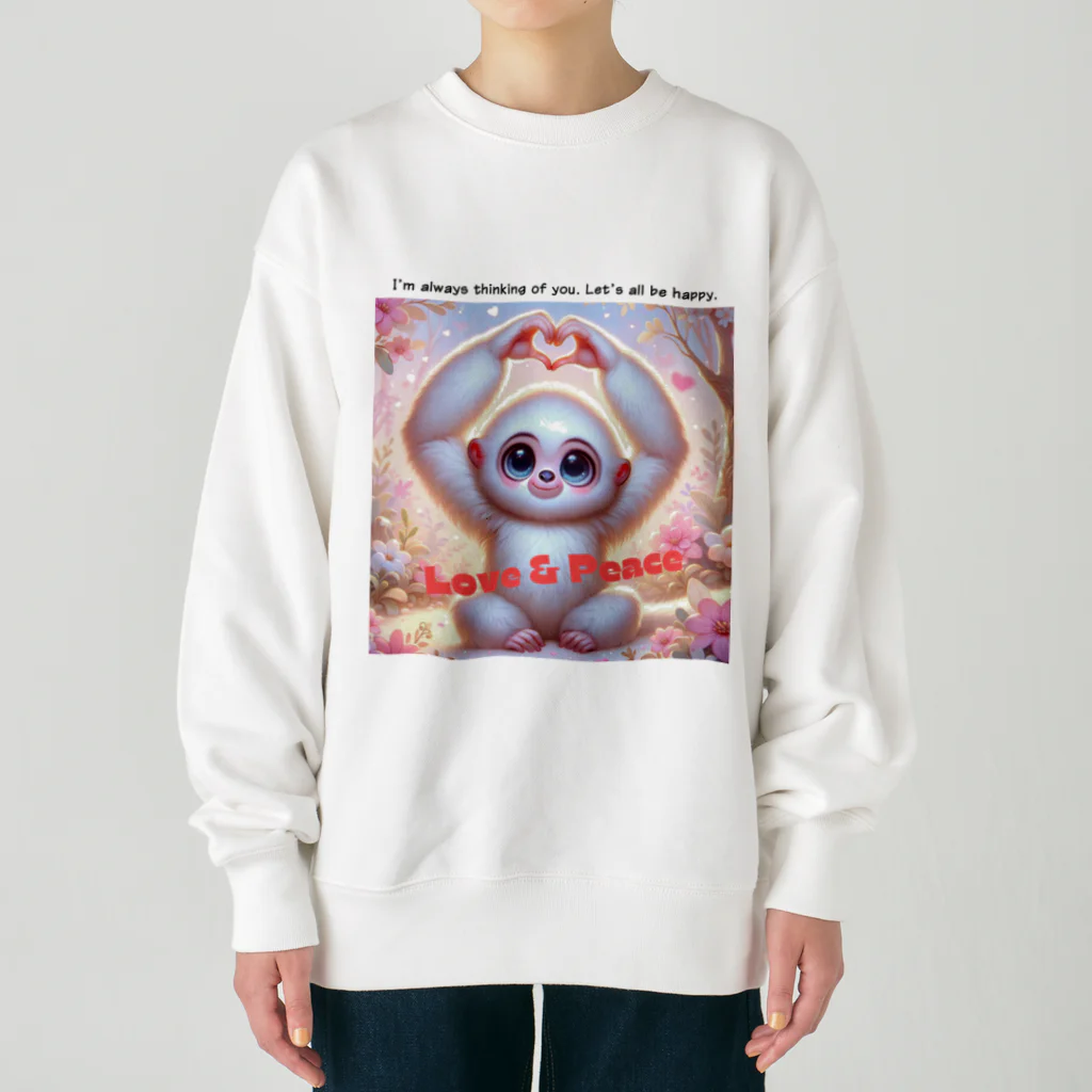 dreamy-designのLOVE&PEACE　シロテナガザルくん Heavyweight Crew Neck Sweatshirt