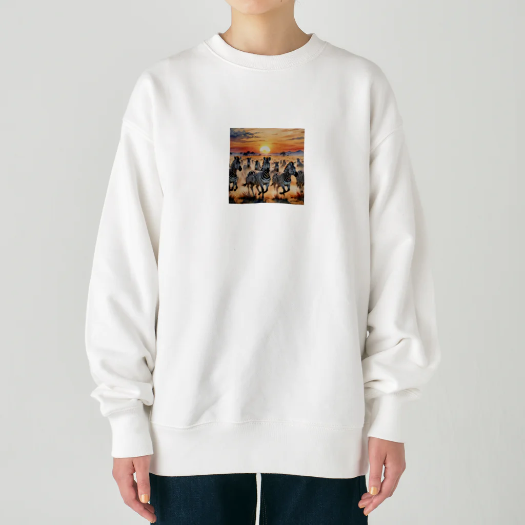 nigihayahiの夕焼けを走るシマウマ Heavyweight Crew Neck Sweatshirt