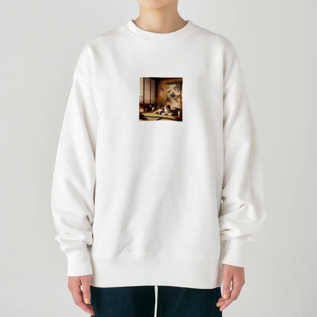 EMAKIの和紋様 x 猫　竹と猫の和室 Heavyweight Crew Neck Sweatshirt