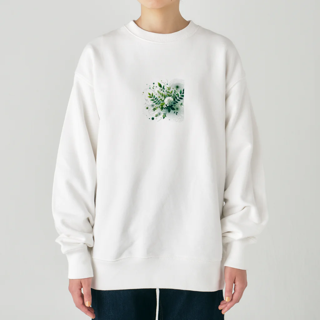 アミュペンの数学的な視点から白と緑の美しい花 Heavyweight Crew Neck Sweatshirt