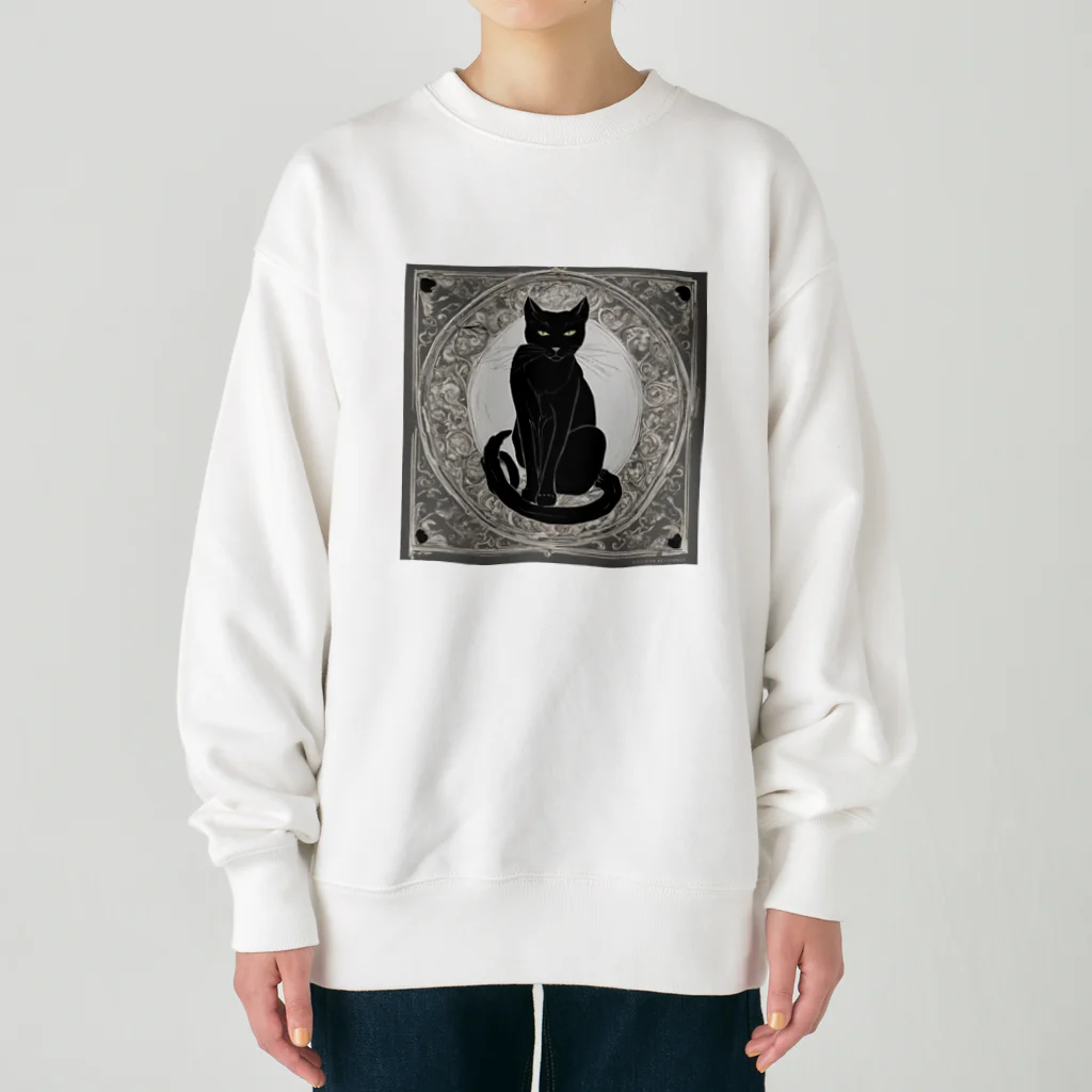 動物デザイングッズの黒猫 Heavyweight Crew Neck Sweatshirt