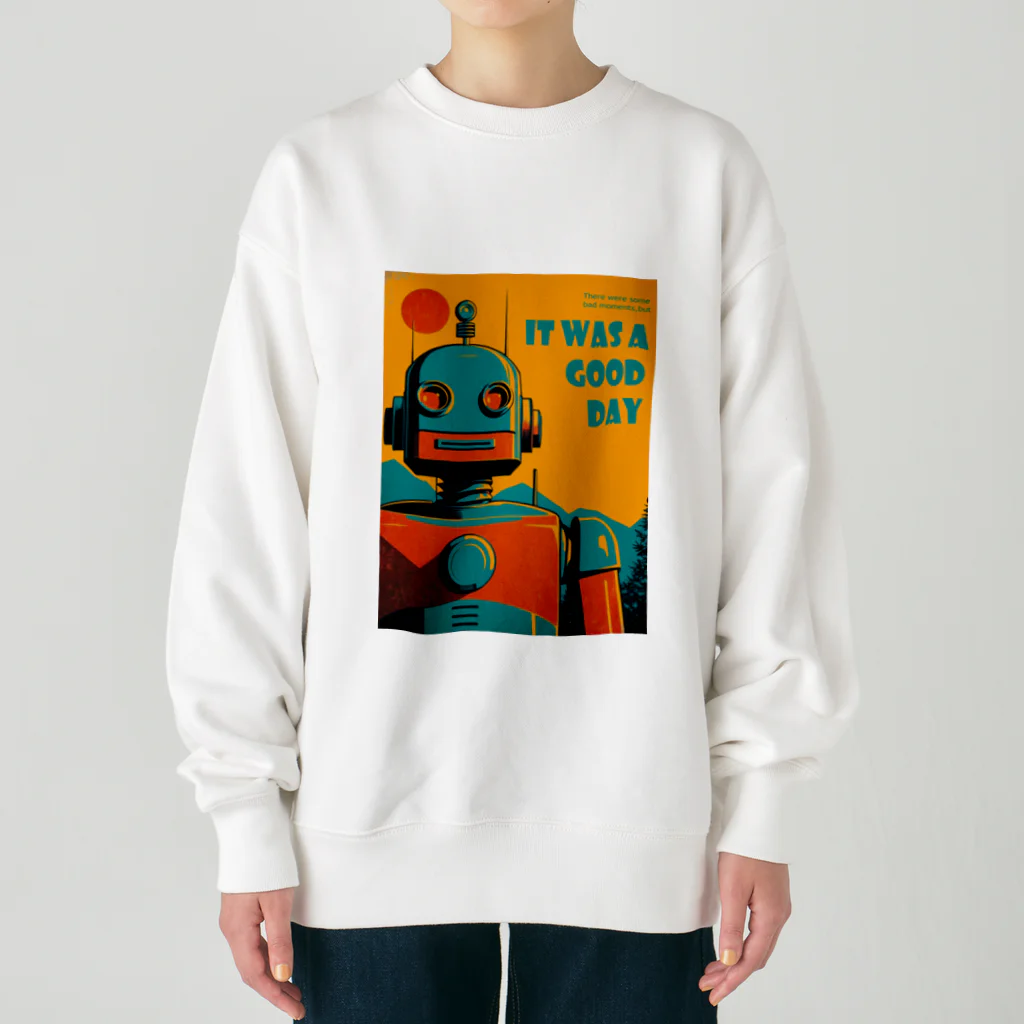 mirinconixのポジティブな思考回路のレトロなロボットくん Heavyweight Crew Neck Sweatshirt