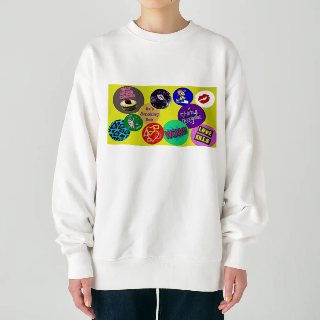 PAW WOW MEOWの80年代風ステッカー☆彡 Heavyweight Crew Neck Sweatshirt