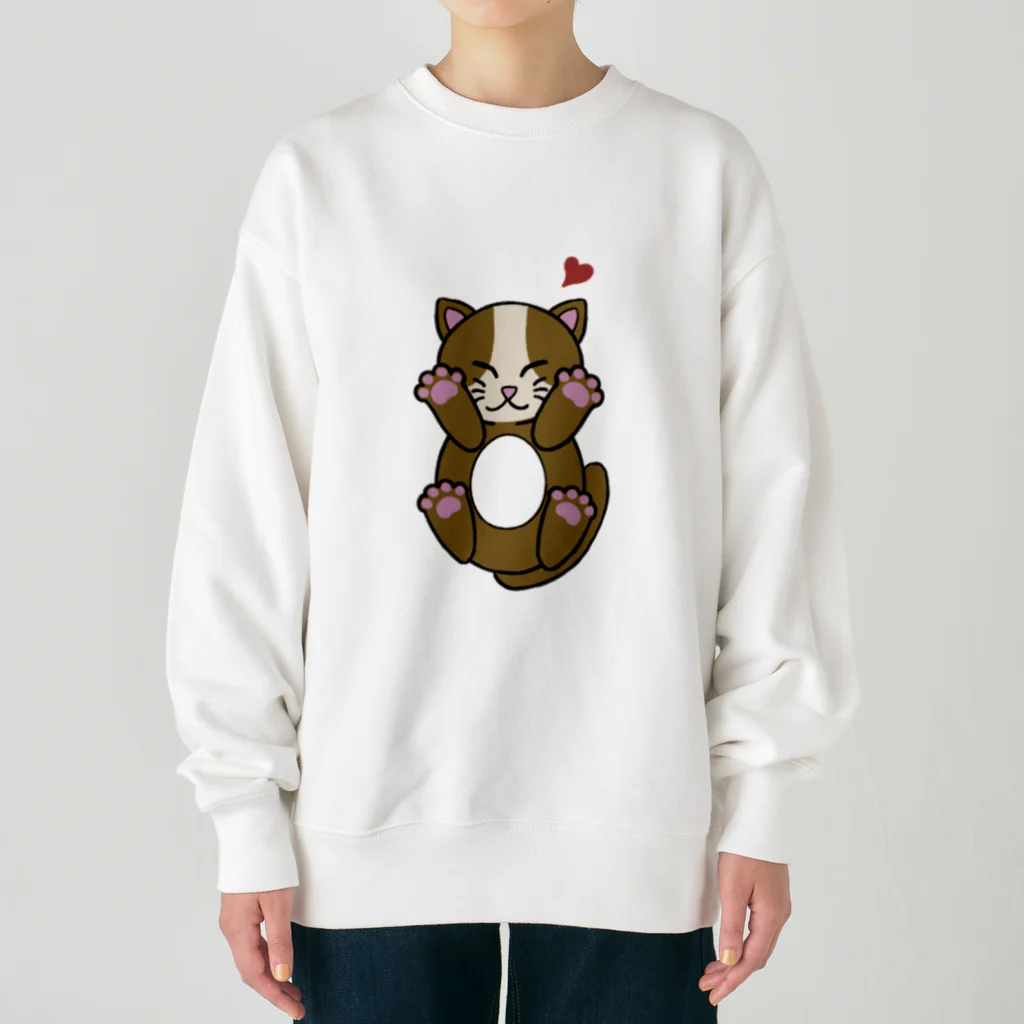 おもち。もちふわの幸せにゃんこ　茶 Heavyweight Crew Neck Sweatshirt