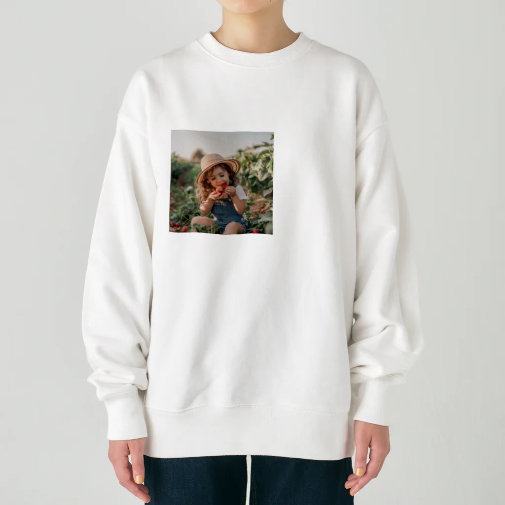 AQUAMETAVERSEの苺狩りで口にほうばんでいる女の子　ラフルール　1859 Heavyweight Crew Neck Sweatshirt