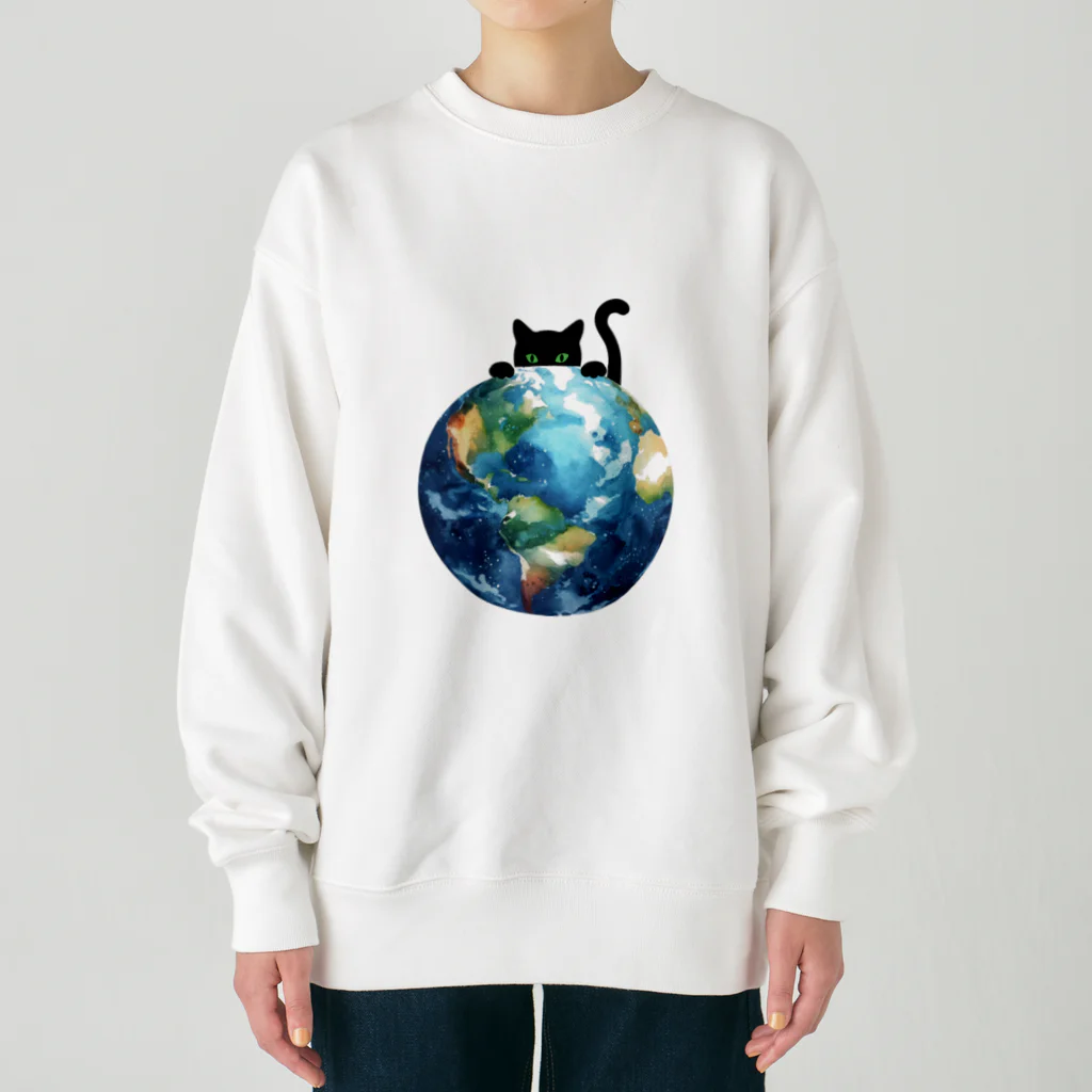 amecatsの地球と黒猫 Heavyweight Crew Neck Sweatshirt