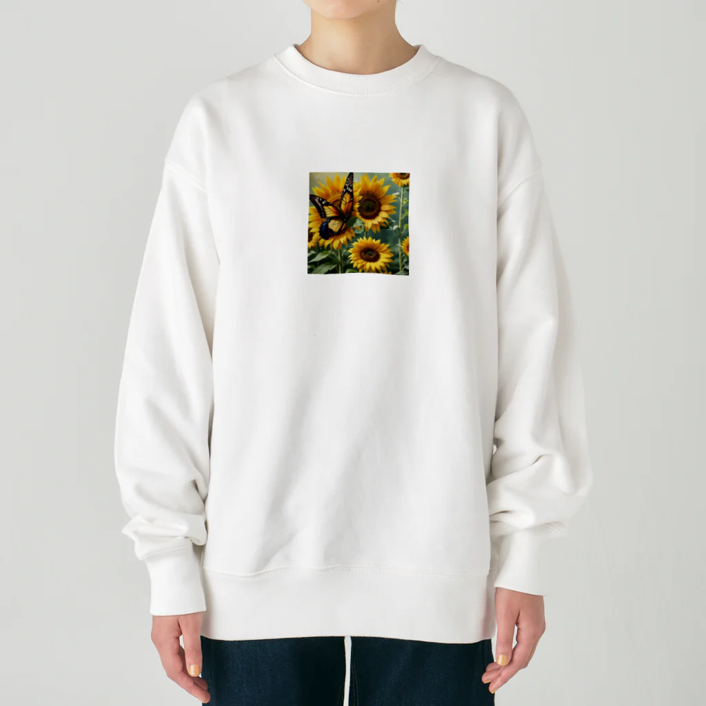 Sunbathingのヒマワリと競争する蝶 Heavyweight Crew Neck Sweatshirt