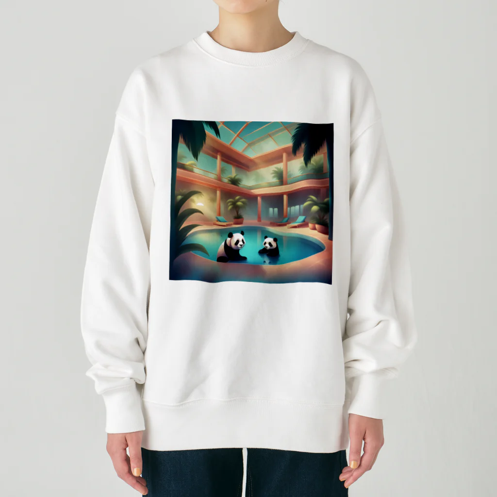 pandownloadの室内プールで遊ぶパンダ Heavyweight Crew Neck Sweatshirt