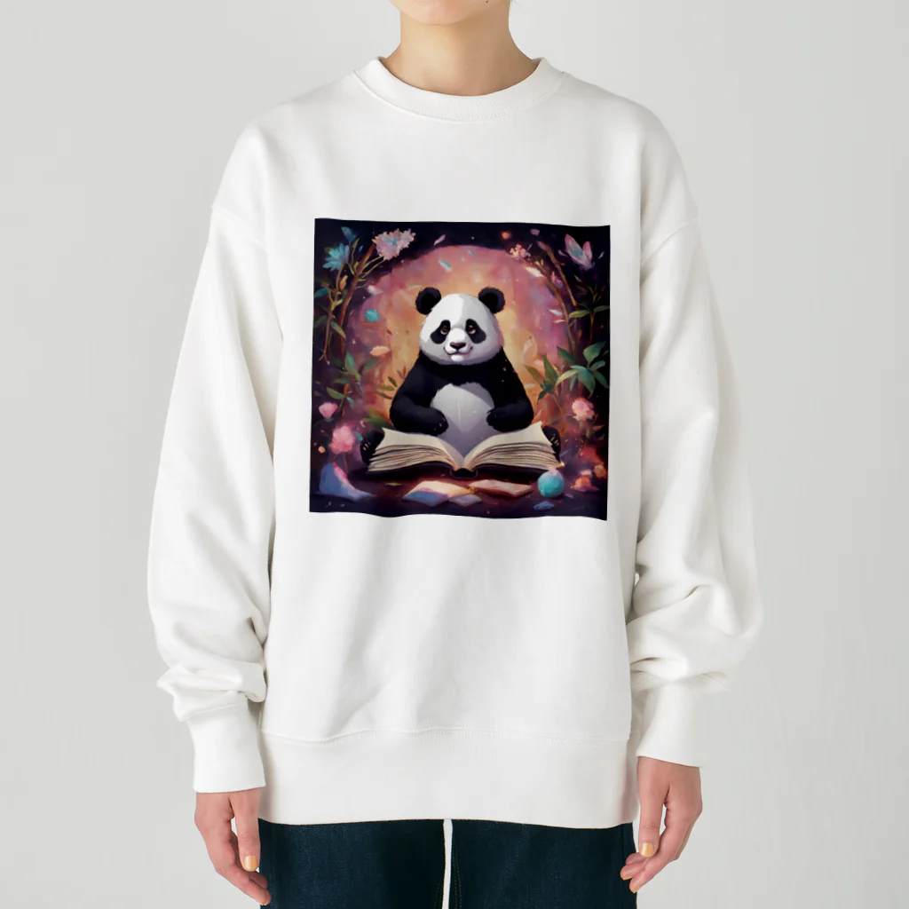 pandownloadの魔法の本を読むパンダ Heavyweight Crew Neck Sweatshirt