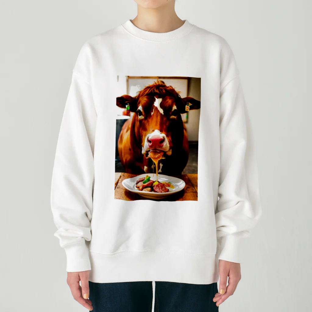 WhiteLionの牛肉を食べたい牛 Heavyweight Crew Neck Sweatshirt