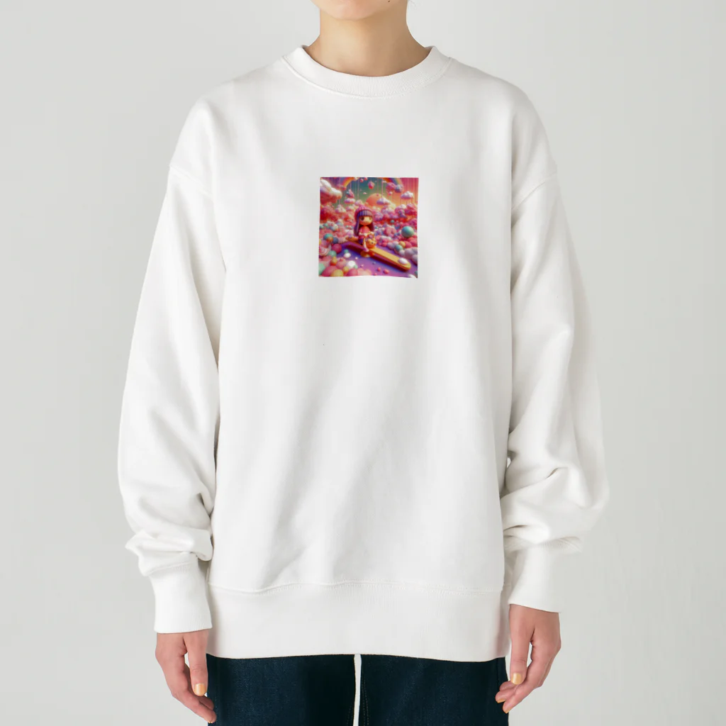 キュート＆クールの夕暮れ時のシーソー少女（３Dアニメ風） Heavyweight Crew Neck Sweatshirt