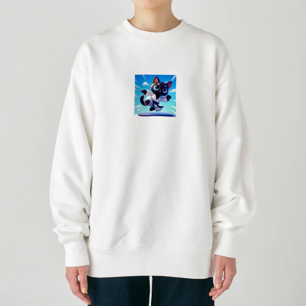 キュート＆クールのハイキック空手家クロネコ君 Heavyweight Crew Neck Sweatshirt