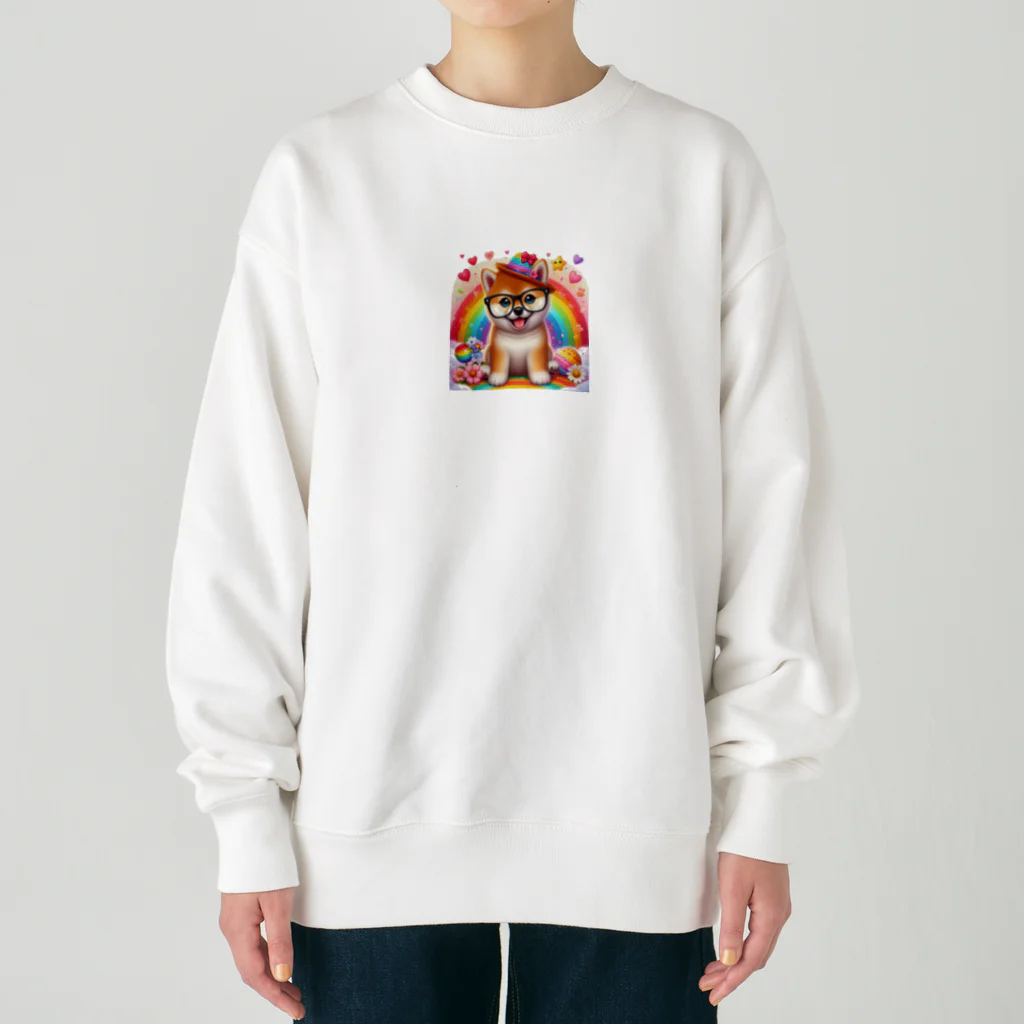 鈴木敏夫のメガネをかけて笑顔が似合う　わんちゃん Heavyweight Crew Neck Sweatshirt