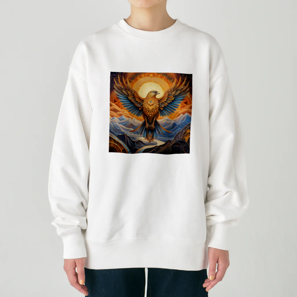 タカヤマ・サイトの神々しい鷹・シンボルマーク2 Heavyweight Crew Neck Sweatshirt