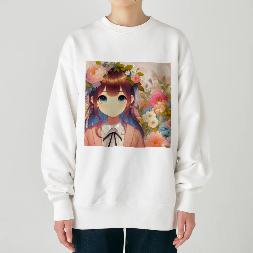 ピクセルパレットの可愛い女の子とお花10 Heavyweight Crew Neck Sweatshirt