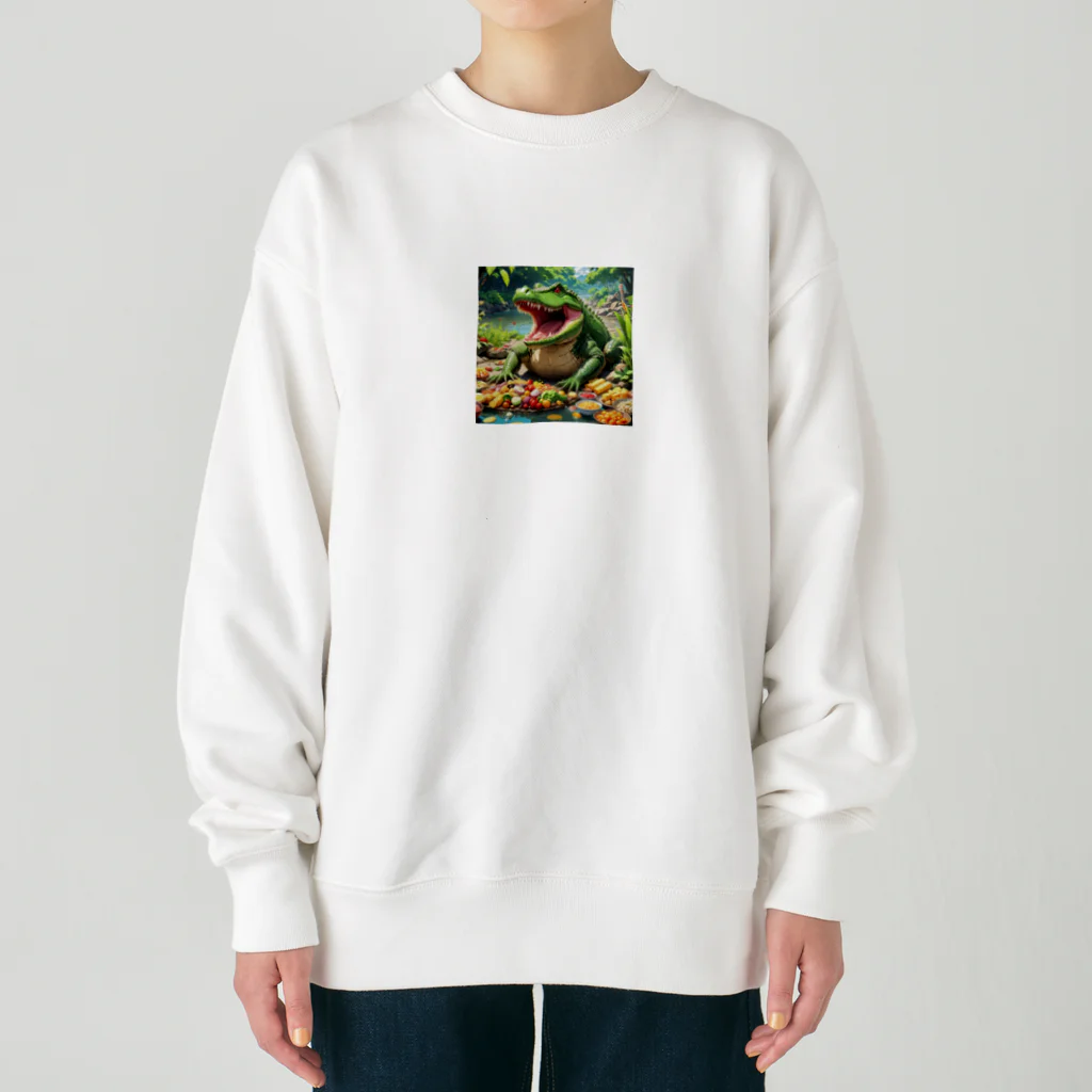 さぷの食べてるワニ Heavyweight Crew Neck Sweatshirt