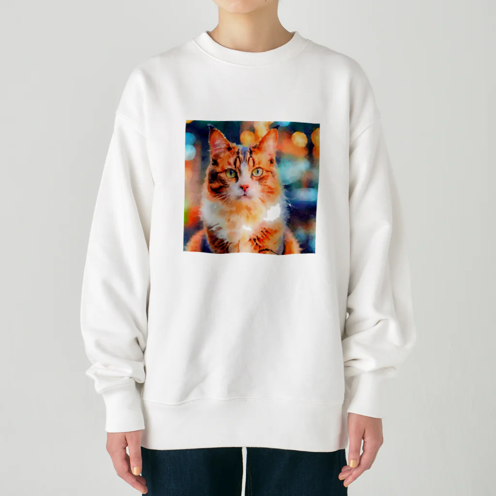 猫好きの谷の猫の水彩画/キジトラねこのイラスト Heavyweight Crew Neck Sweatshirt