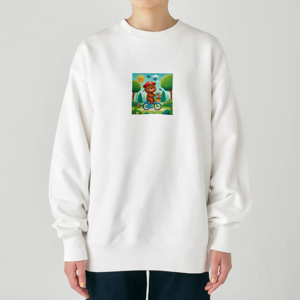 はむはむの自転車に乗ったクマ　人気アイテム　かわいい Heavyweight Crew Neck Sweatshirt