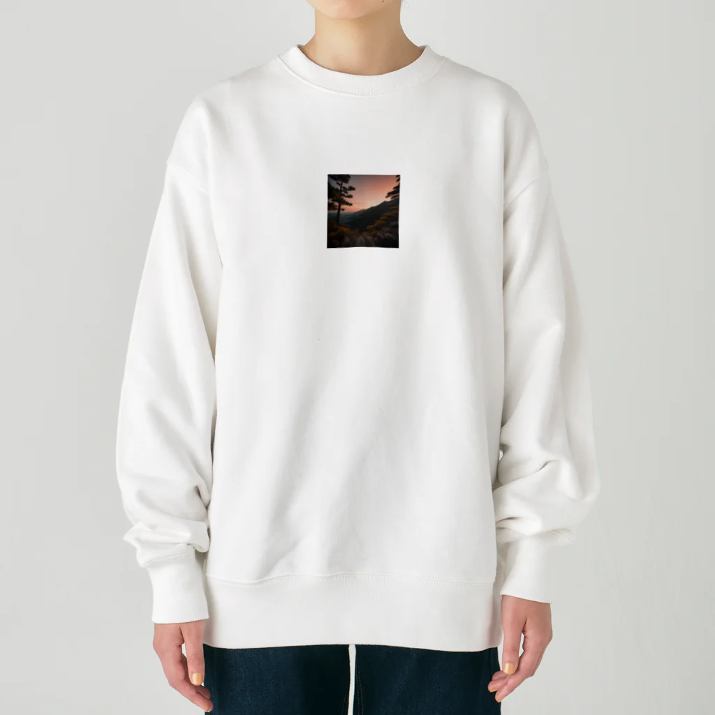 chachamaaruの夕陽が山々にそそぐ美しい光 Heavyweight Crew Neck Sweatshirt