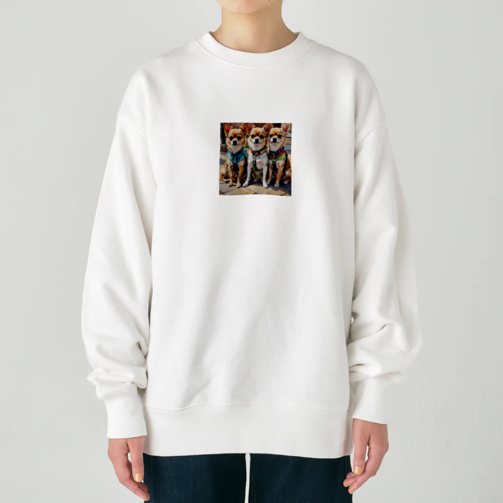 kilkoameaのかわいさ満点おさんぽチワワ兄弟 Heavyweight Crew Neck Sweatshirt