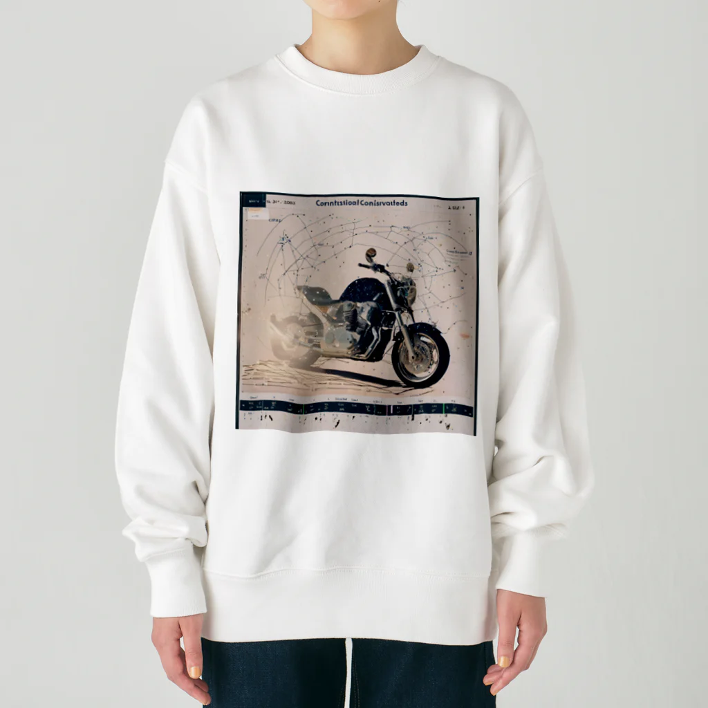 the blue seasonの宇宙と融合するオートバイ：星座とメカニズムの美 Heavyweight Crew Neck Sweatshirt