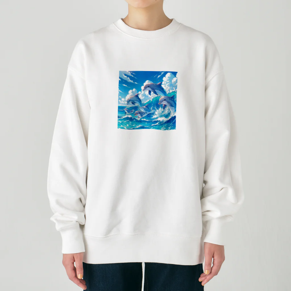 snow-birdの海で遊ぶイルカたちの楽しい風景 Heavyweight Crew Neck Sweatshirt