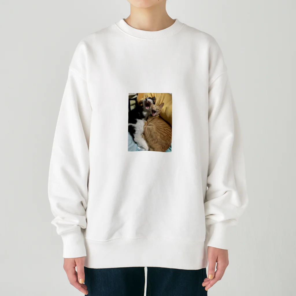 ayamomohidemiのキュートな猫猫あくび Heavyweight Crew Neck Sweatshirt