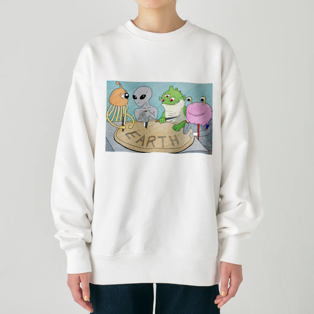 げんげん(バーサーカーモンキーズ)の宇宙戦争の風刺画 Heavyweight Crew Neck Sweatshirt