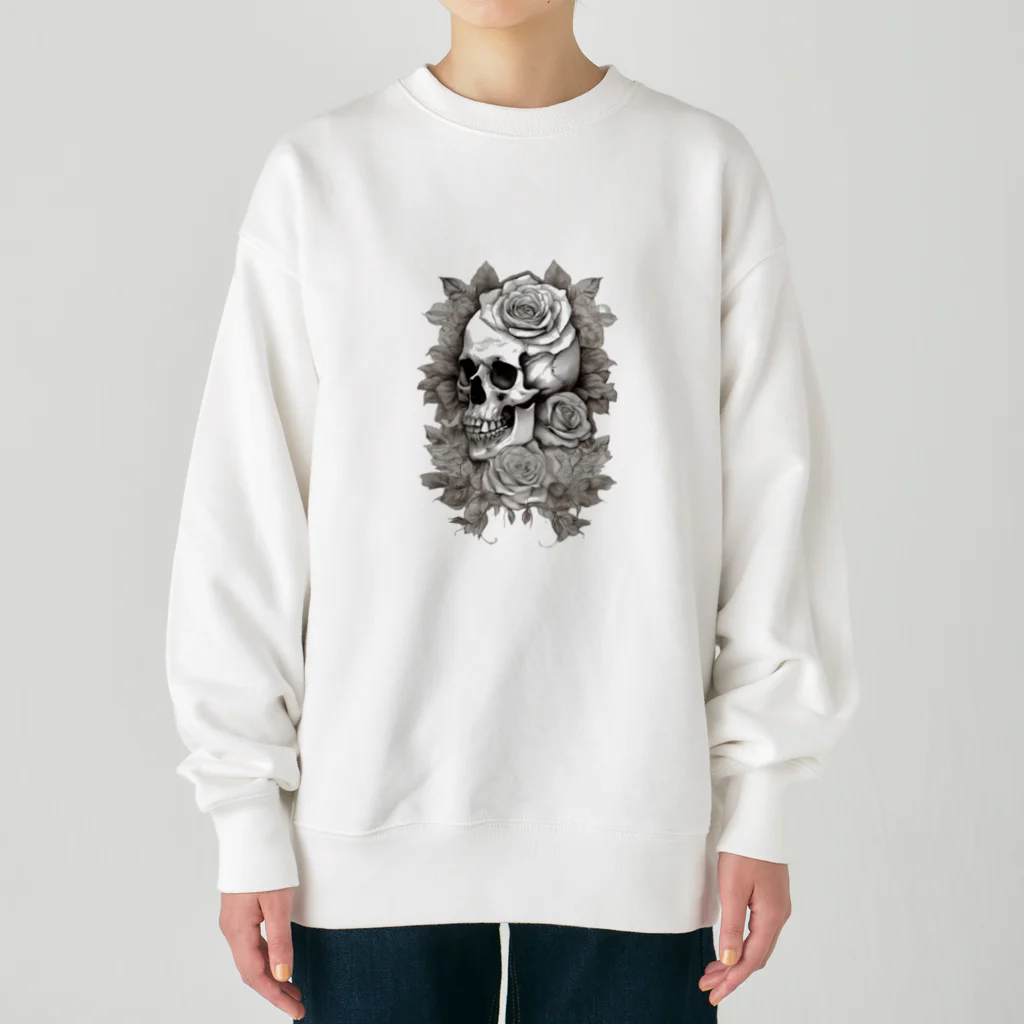 japanese-creatorの骸骨　薔薇　デザインTシャツ　アート　グラフィック Heavyweight Crew Neck Sweatshirt