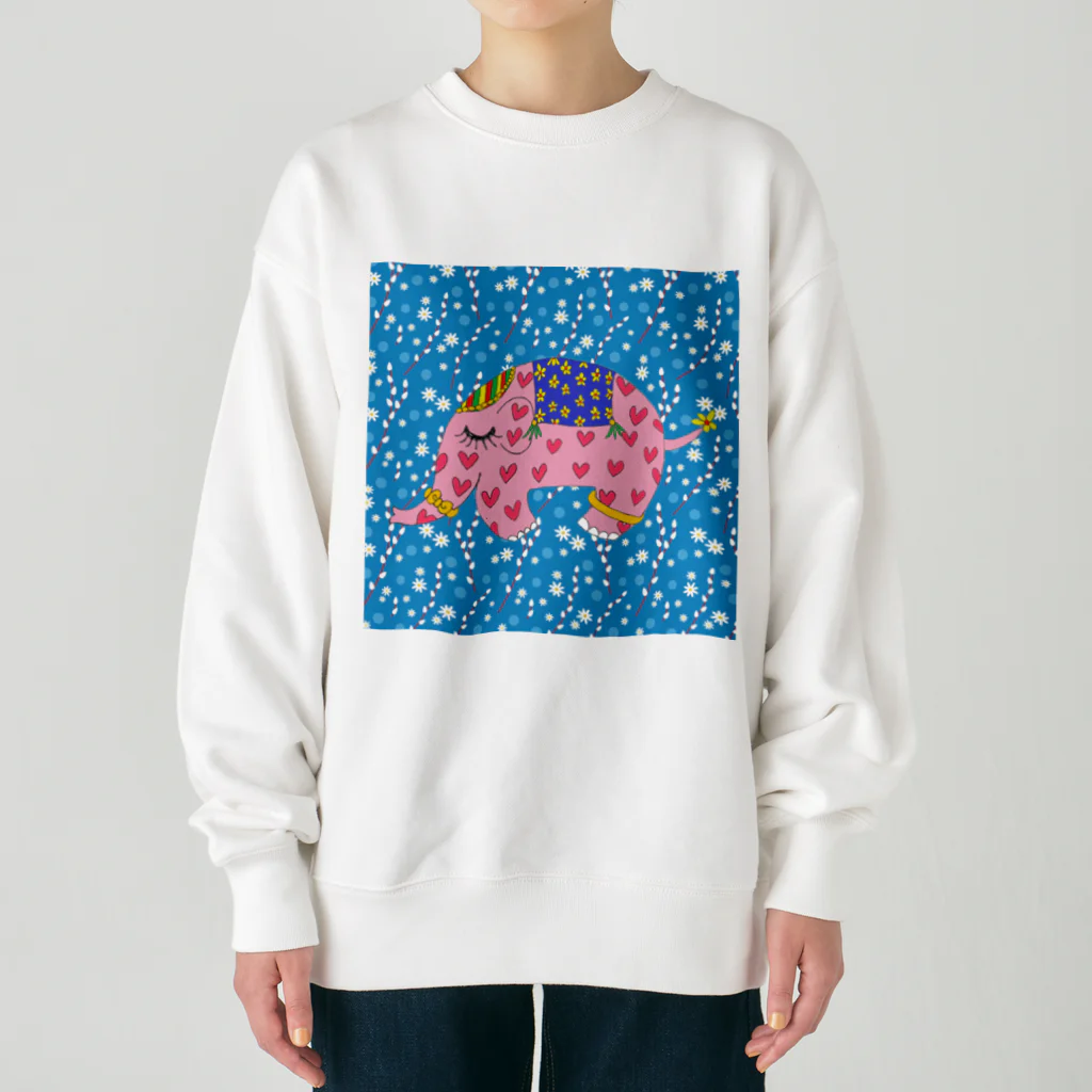 ピンクの象の幸福を呼ぶピンクの象 Heavyweight Crew Neck Sweatshirt