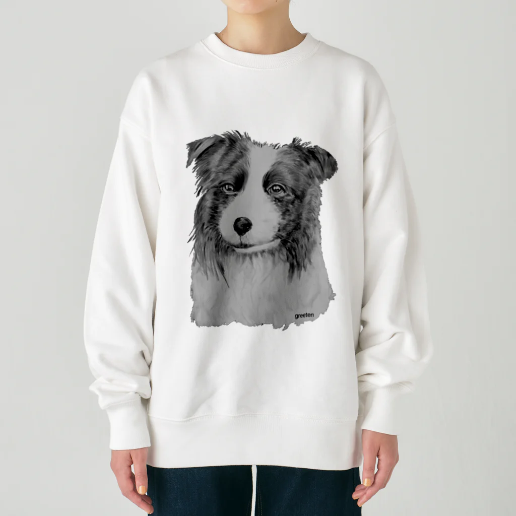 greetenのボーダーコリー　アート犬モノクロ Heavyweight Crew Neck Sweatshirt