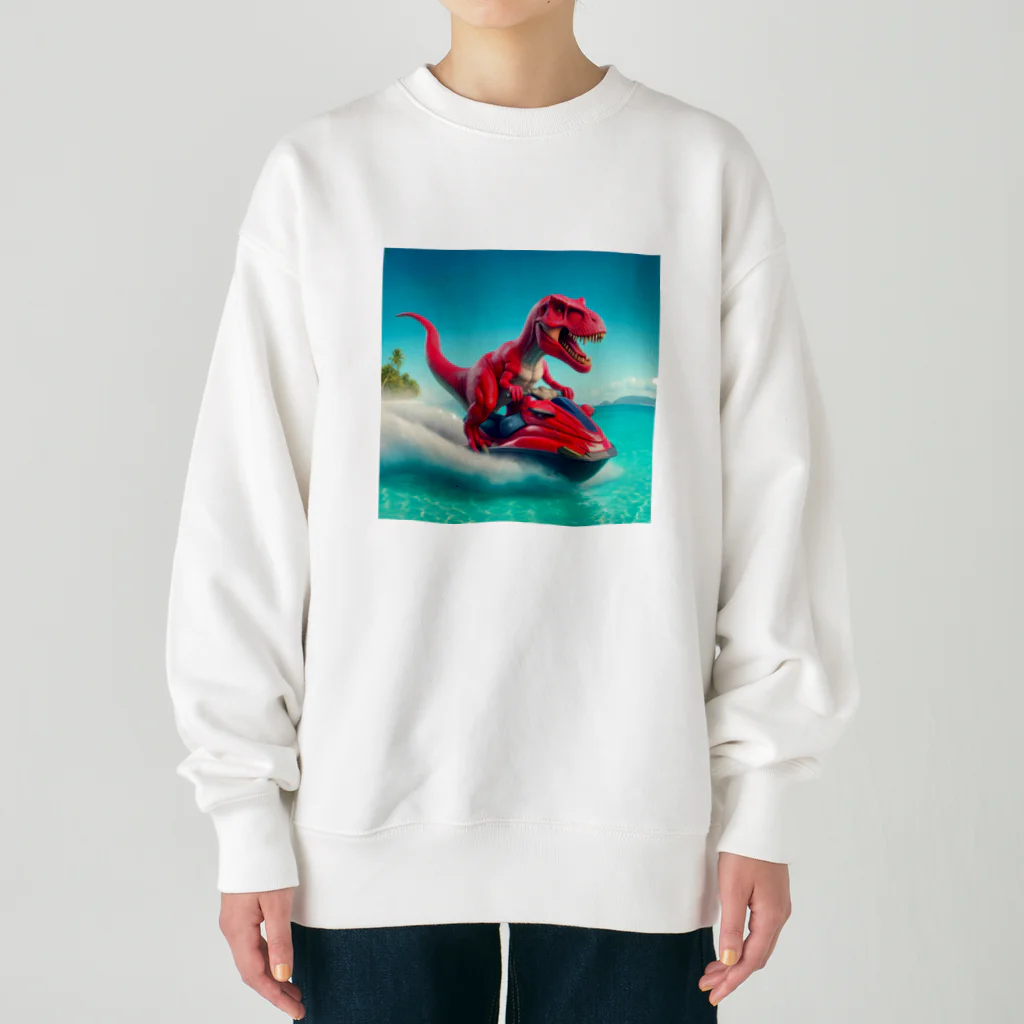 DINO-studioのジェットスキーを楽しむ赤ティラノ Heavyweight Crew Neck Sweatshirt