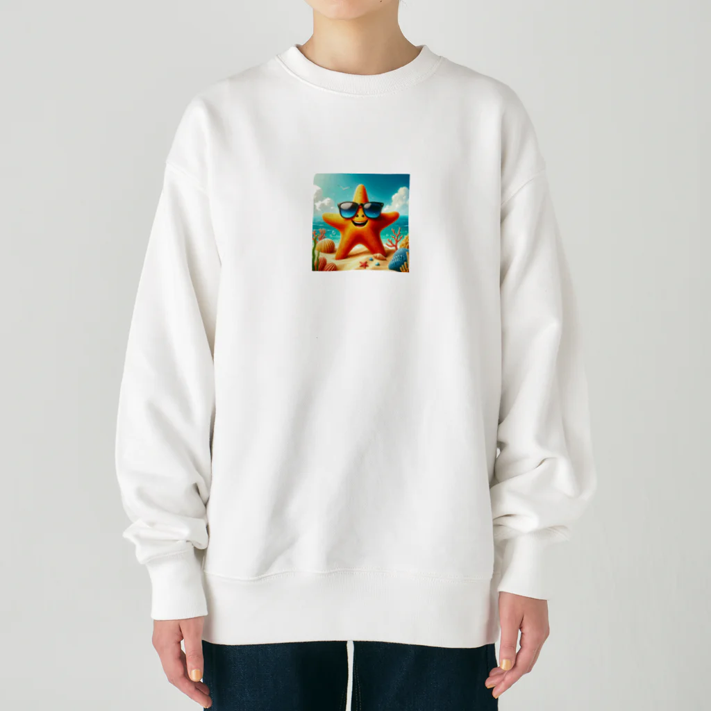 KIglassesのサングラスをかけた笑顔のヒトデ - 海の陽気な仲間！ Heavyweight Crew Neck Sweatshirt