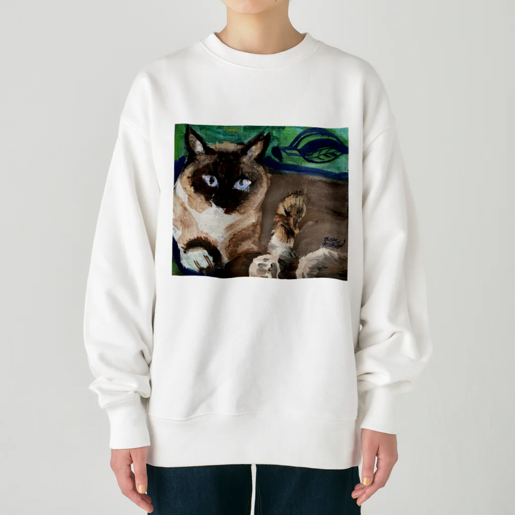 青い猫の青葉 Heavyweight Crew Neck Sweatshirt