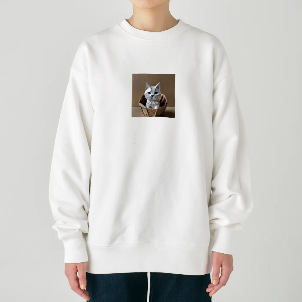 enercoの折り紙　バスケットに入っている猫 Heavyweight Crew Neck Sweatshirt