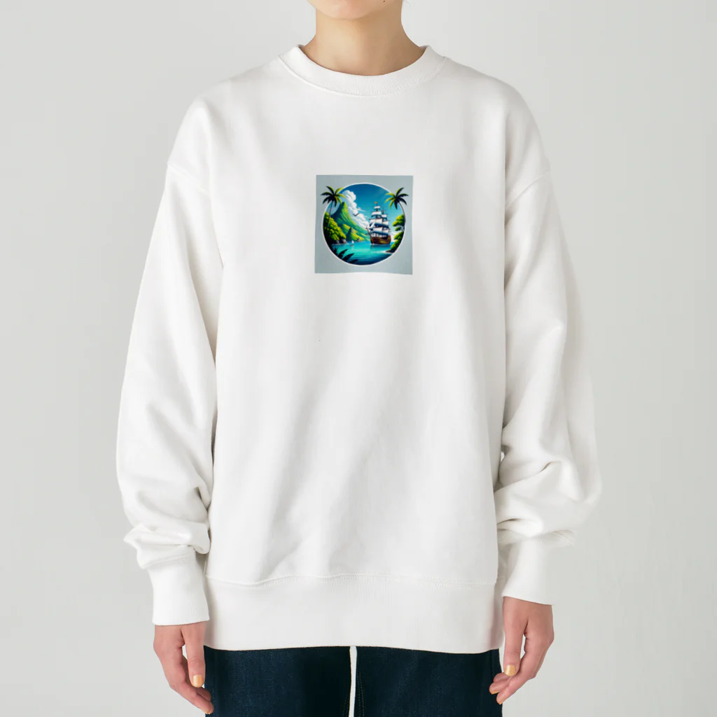 海の幸のカリブ海と船 Heavyweight Crew Neck Sweatshirt