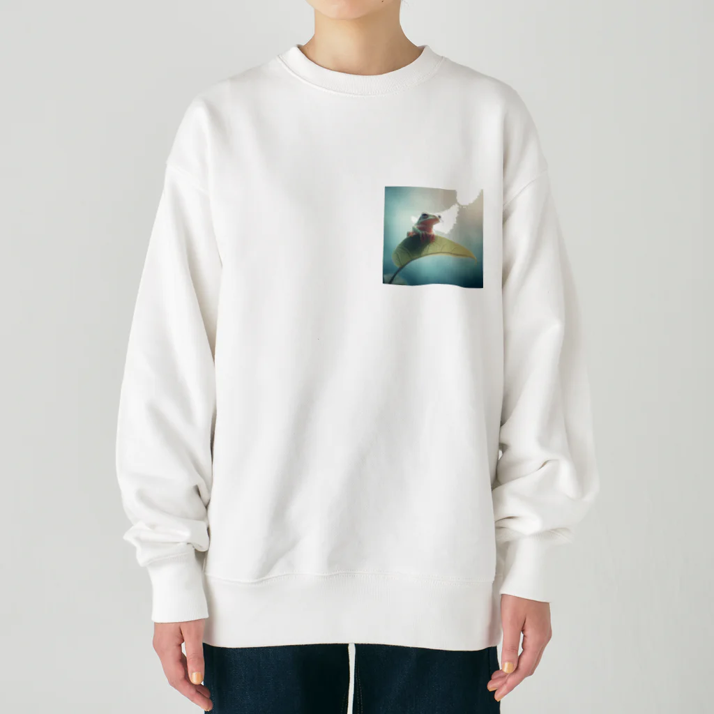 レプタイルズ好き＼(^o^)／の葉っぱの上のカエル Heavyweight Crew Neck Sweatshirt