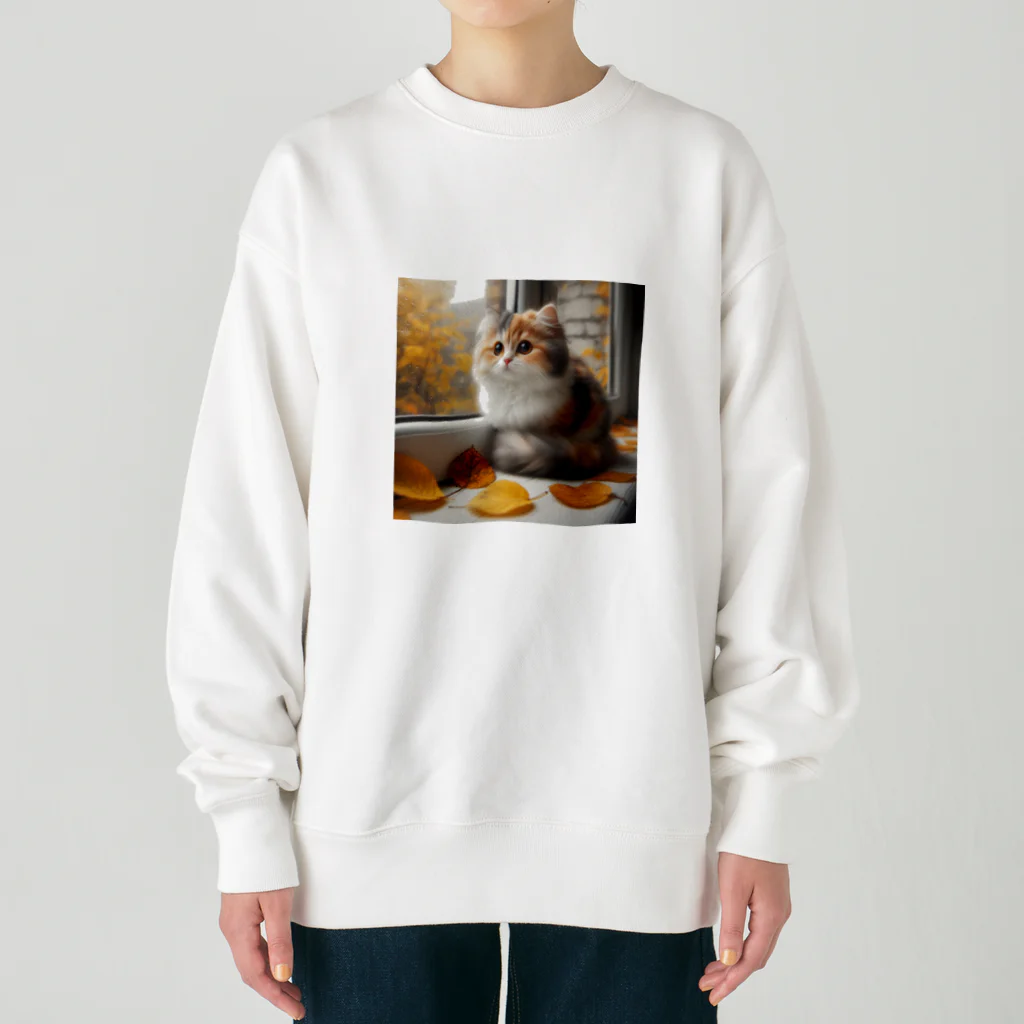 癒しの時間のかわいい三毛猫グッズ Heavyweight Crew Neck Sweatshirt