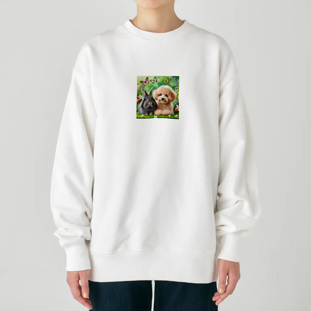 hachitaroのうさぎのネザーランドドワーフと犬のトイプードル Heavyweight Crew Neck Sweatshirt