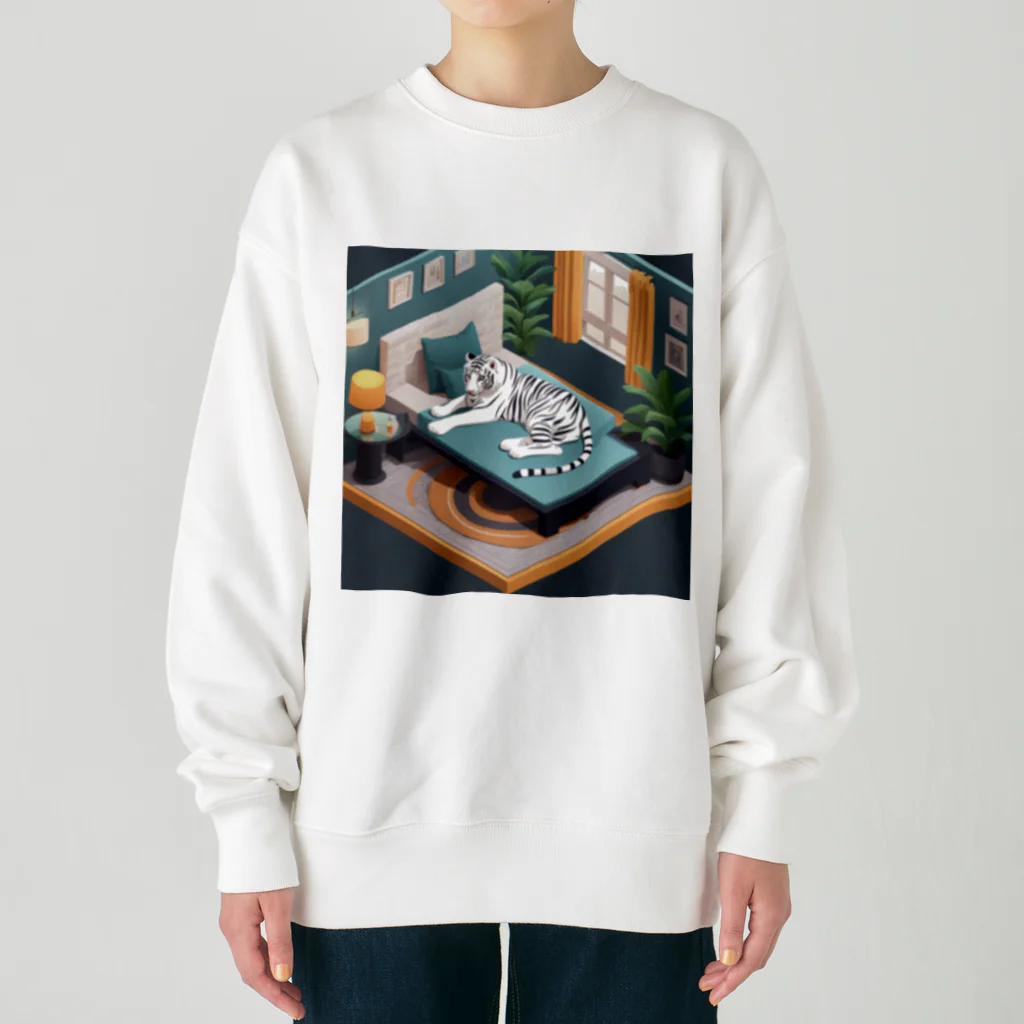 hono想(そう)イタグレ日記のホワイトタイガーのリラックスタイム Heavyweight Crew Neck Sweatshirt