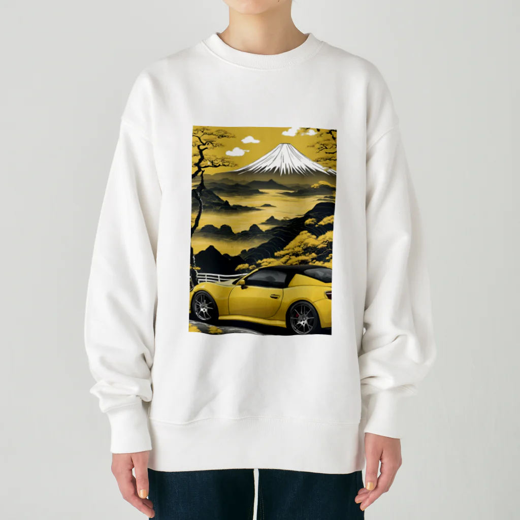 JapanCarStyleの黄色いスポーツカーと日本の風景2 Heavyweight Crew Neck Sweatshirt